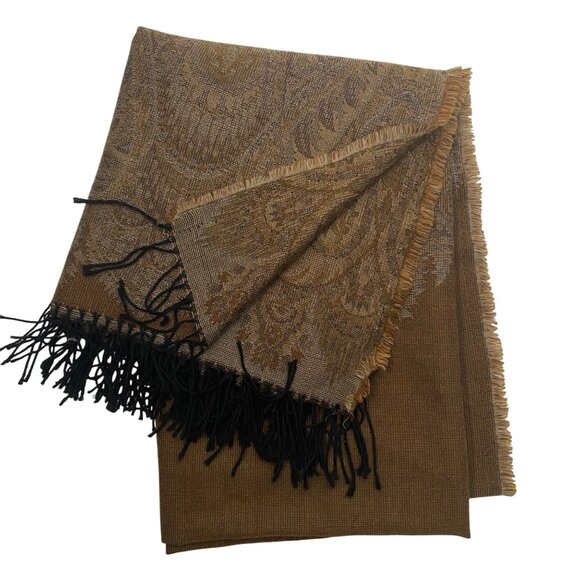 Craigmill 100% Pure New Wool Paisley Fringe tapestry throw blanket neutral brown - Picture 1 of 8
